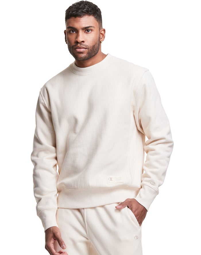 Champion Natural State Reverse Weave Crew Cream Sweatshirt Mens - South Africa FJTPKY780